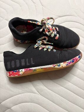 NOBULL Black Knit Sneakers with Multicolor Floral Sole and Laces